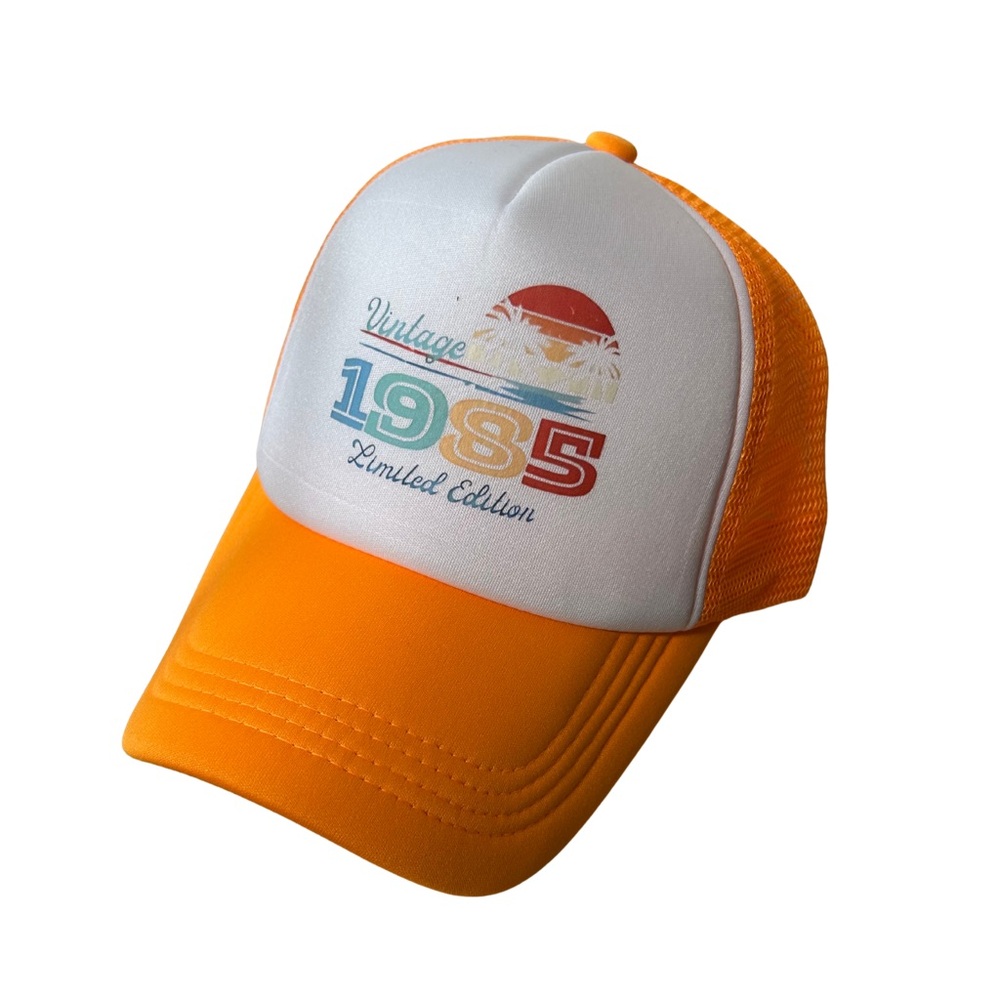 Vintage 1985 Limited Edition Orange Trucker Hat (reproduction)